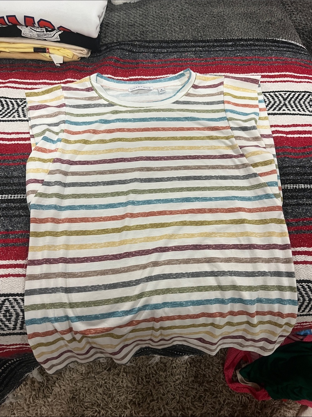 Notations White Multi-Color Striped Tank